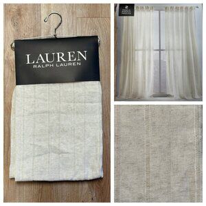 Ralph Lauren 54 x 108 Hamilton Linen Beige Sheer Curtains Striped Stripes Woven